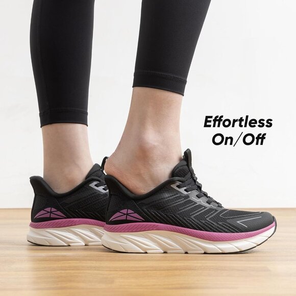 Women's Black Fuchsia Walking Shoes Comfort Breathable Non-Slip Gym Sneakers - Picture 2 of 8